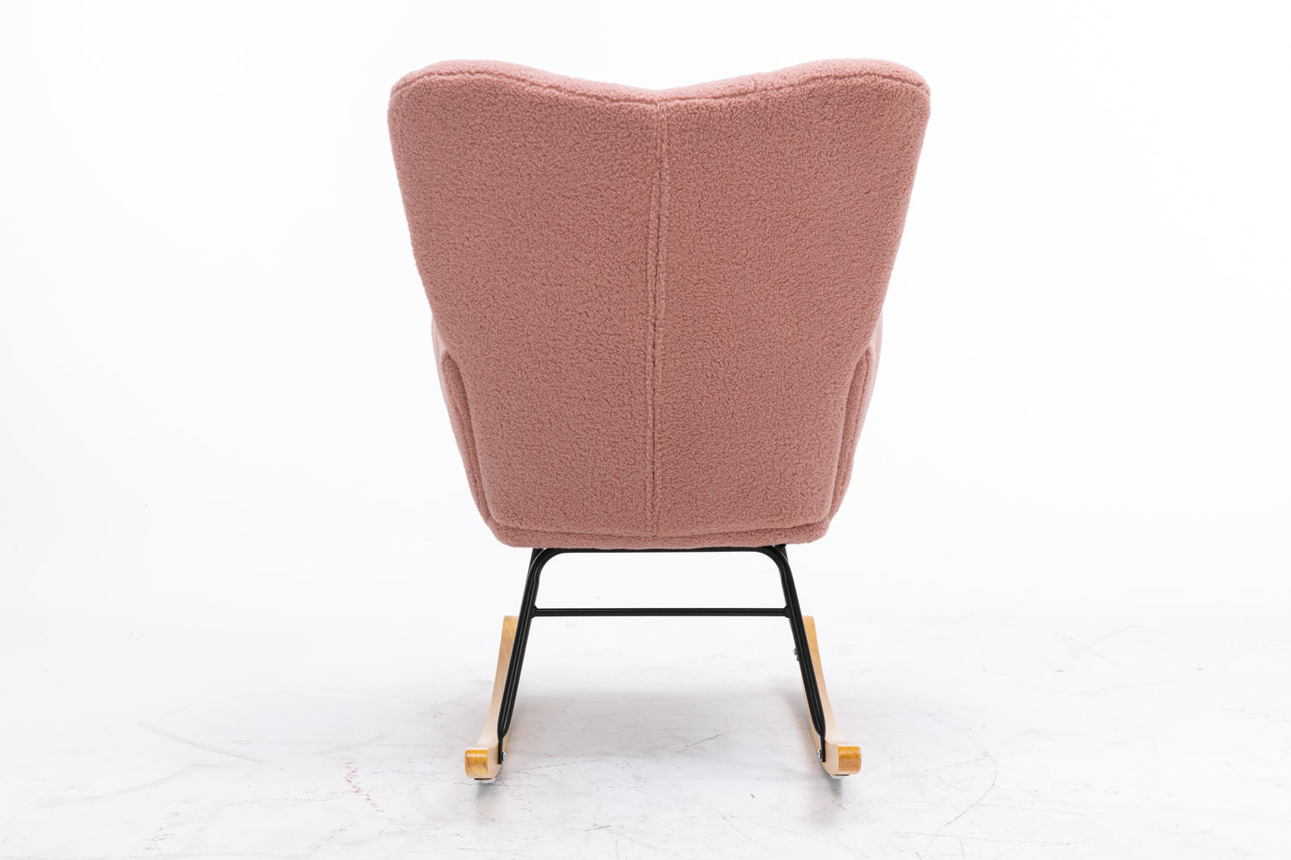 Mid Century Modern Teddy fabric Tufted Upholstered Rocking Chair Padded Seat for Living Room Bedroom,Pink