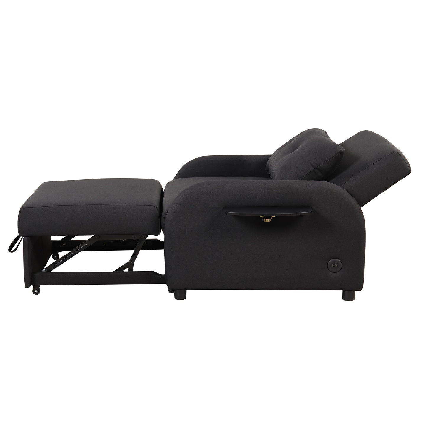 Pull out sofa sleeper 3 in 1 with 2 wing table and usb charge for nap line fabric for living room recreation room Black