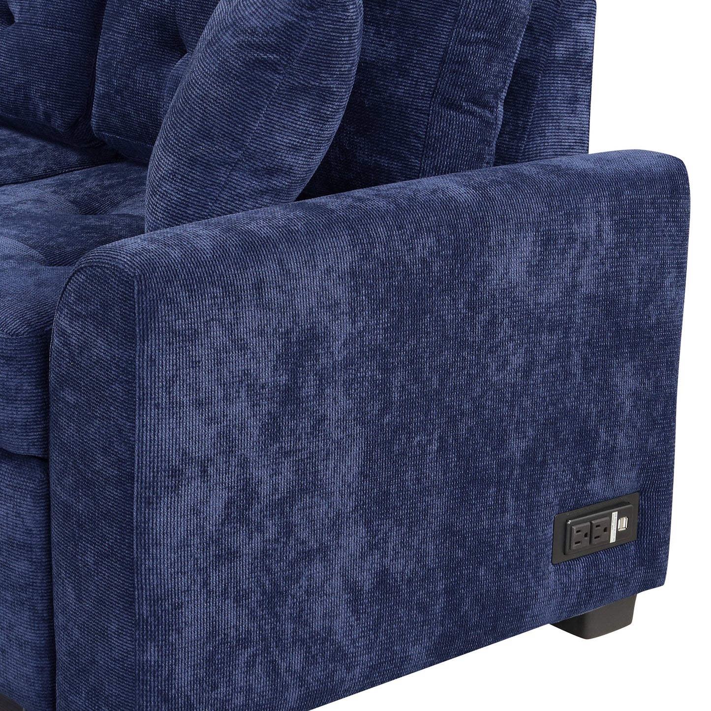 82.6" L-shape Sofa Bed Pull-out Sleeper Sofa with Wheels, USB Ports, Power Sockets for Living Room, Navy Blue