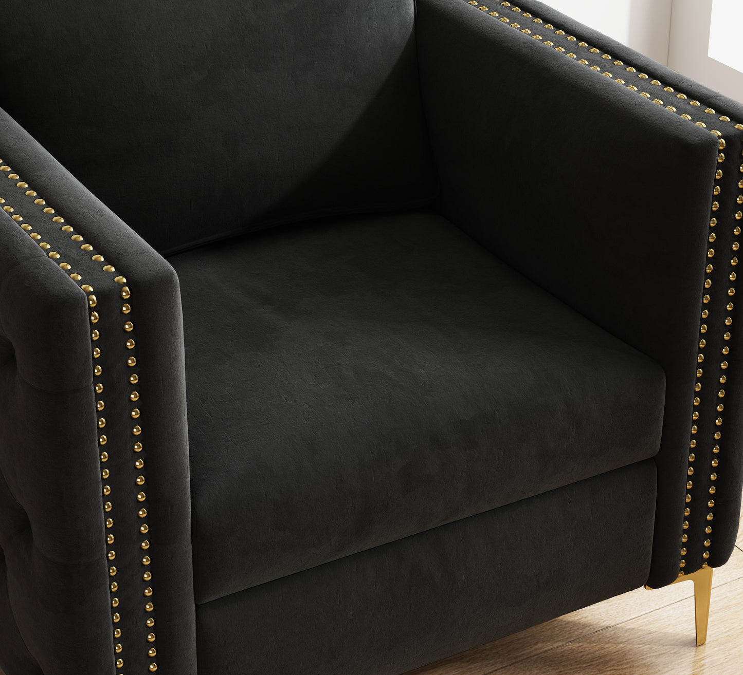 Accent Chair for Living Room Upholstered Arm Chair with Metal Legs Velvet Black