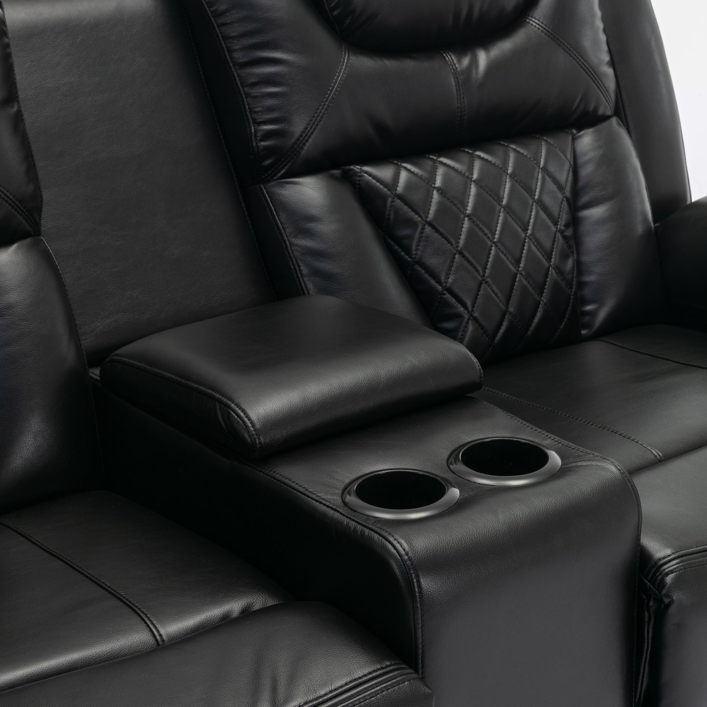 Home Theater Seating Manual Recliner Loveseat with Hide-Away Storage, Cup Holders and LED Light Strip for Living Room, Black