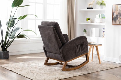 Rocking Chair, Modern Glider Chair, Recliner Armchair with Wood Legs and Side Pocket, Nursery Rocking Accent Chair with High Back for Living Room Bedroom (Dark Gray linen)