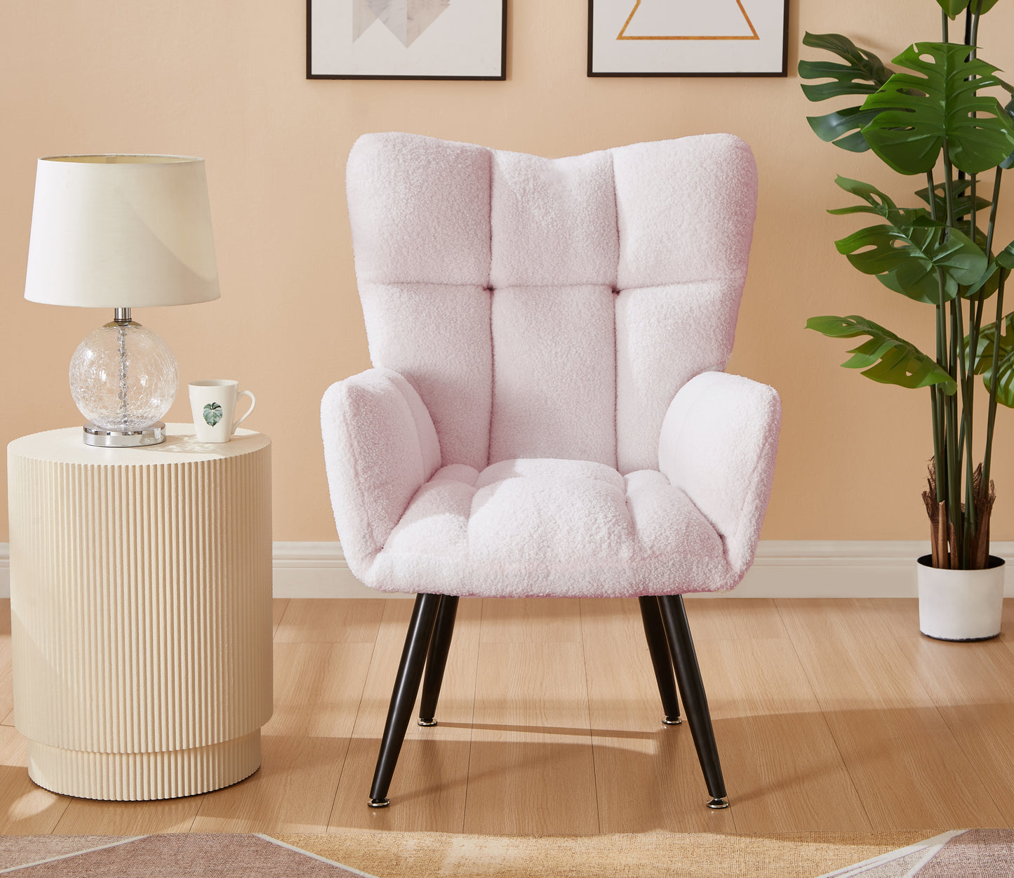 Modern Single Sofa Armchair with High Backrest Comfy Reading Chair for Small Spaces/Living Room/Bedroom/Apartment (COLOR:PINK)