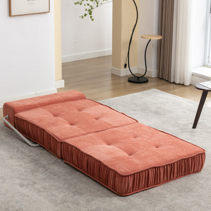 Folding Sofa Bed, Futon Sleeper Chair, Convertible Chair Floor Couch & Sleeping Mattress for Living Room, Guest Room, Home Office, Apartment, Small space, Bed, Removable Back Cushion, Orange, 1 Seat