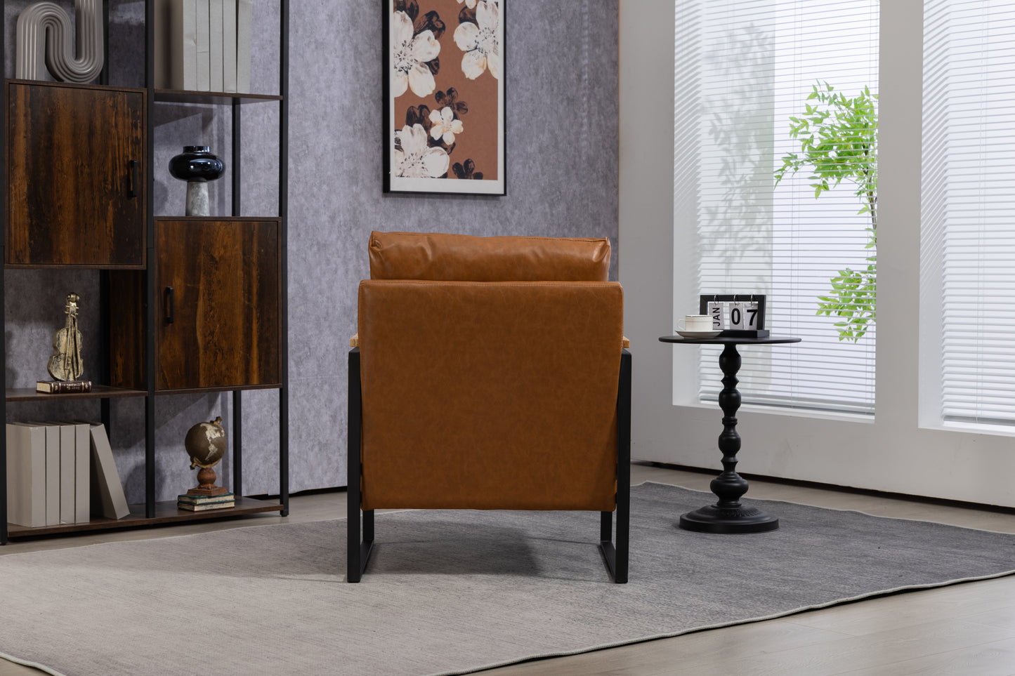 Leather Accent Chair Guest Chair for Living Room, Mid Century Armchair for Bedroom (Brown Leather)