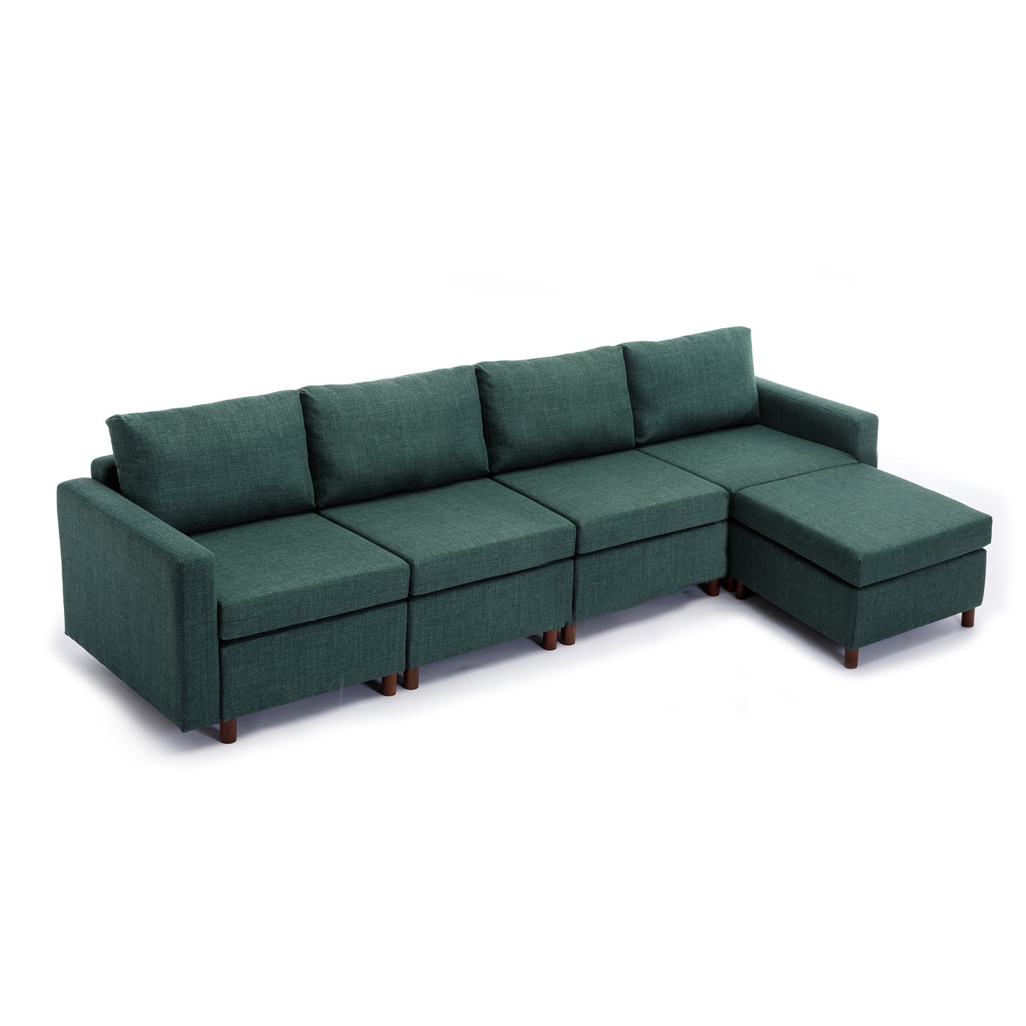 4 Seat Module Sectional Sofa Couch With 1 Ottoman for living room,Seat Cushion and Back Cushion Non-Removable and Non-Washable,Green