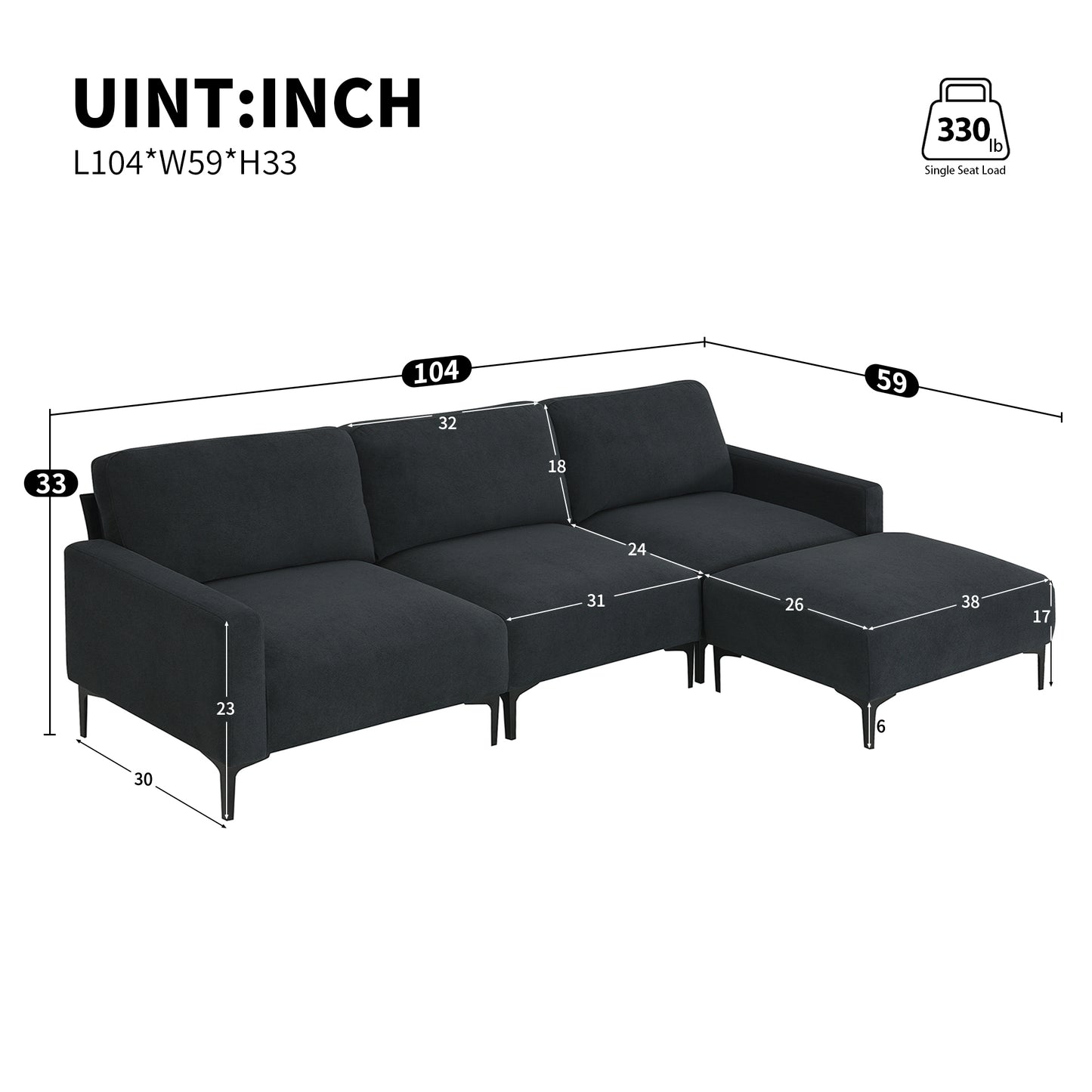 103.5*59" Modern L-shaped Sectional Sofa, 4-seat Velvet Fabric Couch Set with Convertible Ottoman,Freely Combinable Sofa for Living Room, Apartment, Office,Apartment,2 Colors