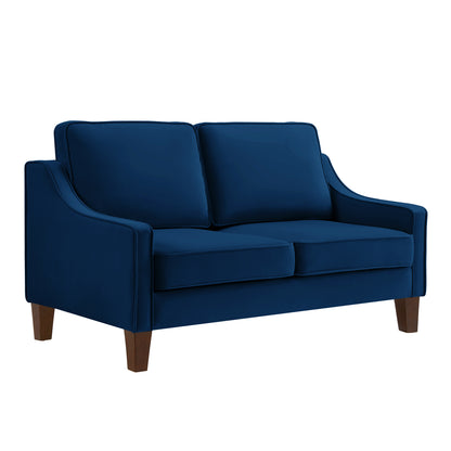 Modern Loveseat sofa for Living Room, Upholstered Velvet Small Couch with Wooden Legs for Livingroom Bedroom, Navy