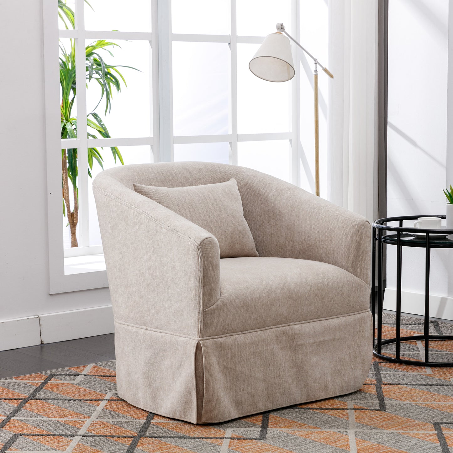 360-degree Swivel Accent Armchair Linen Blend Beige