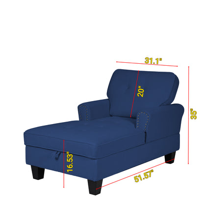 Chaise Lounge Indoor Sleeper Sofa Bed Chair Upholstered Lounge Chair for Bedroom Living Room with Rivets Blue