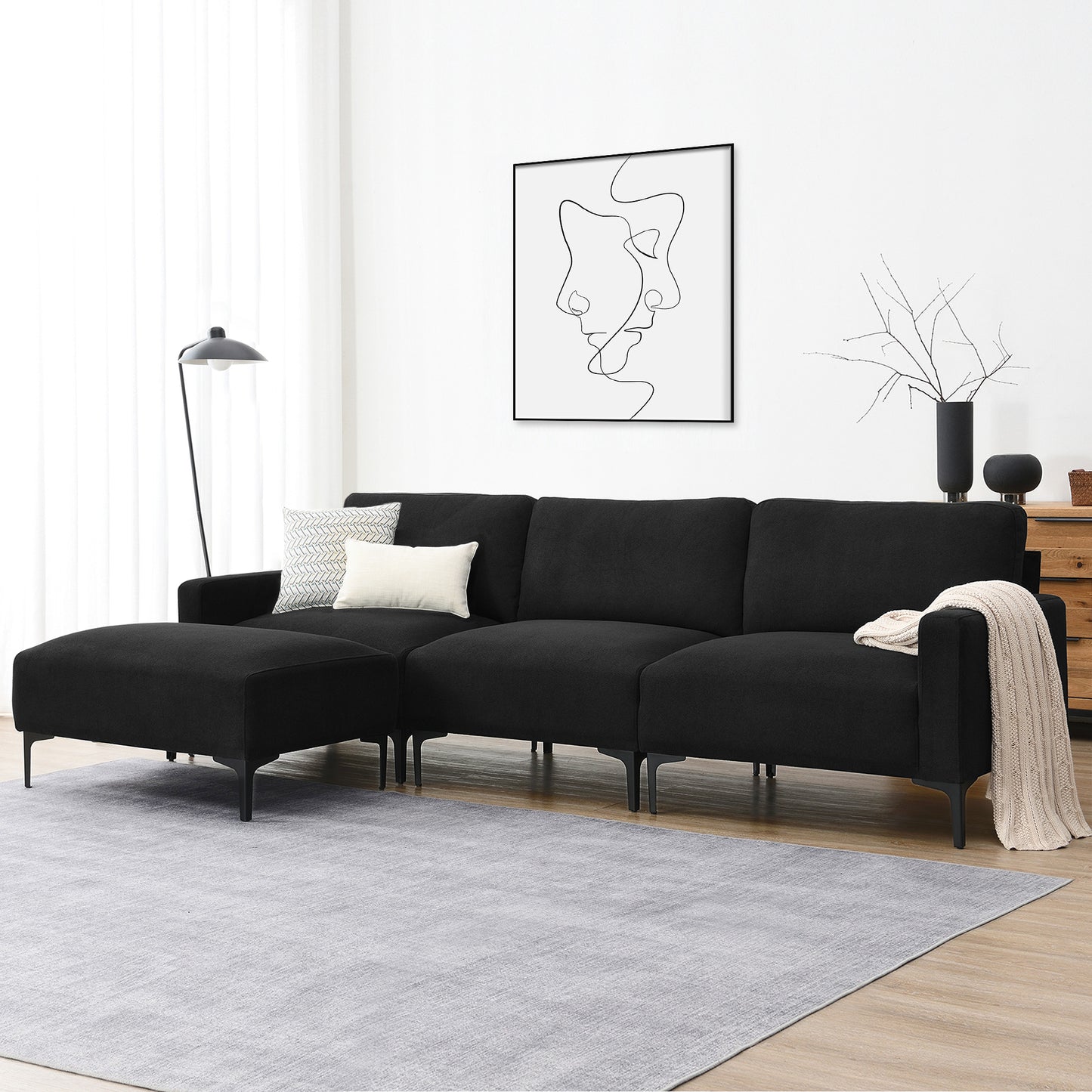 103.5*59" Modern L-shaped Sectional Sofa, 4-seat Velvet Fabric Couch Set with Convertible Ottoman,Freely Combinable Sofa for Living Room, Apartment, Office,Apartment,2 Colors