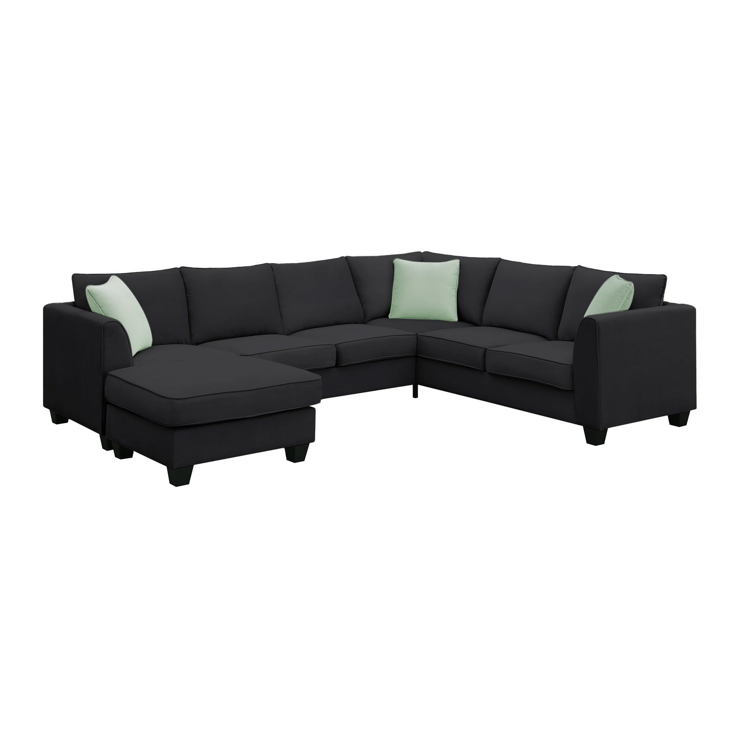 112*87" Sectional Sofa Couches Living Room Sets, 7 Seats Modular Sectional Sofa with Ottoman, L Shape Fabric Sofa Corner Couch Set with 3 Pillows, Black