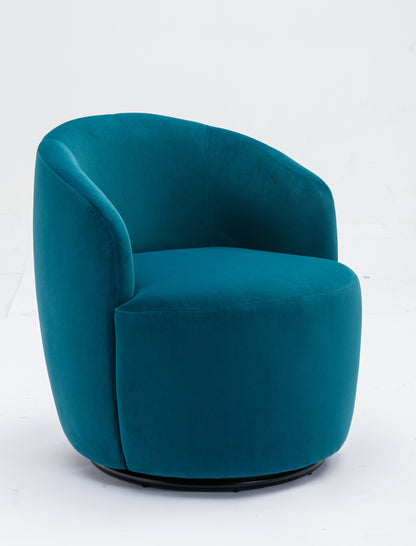 Velvet Fabric Swivel Accent Armchair Barrel Chair With Black Powder Coating Metal Ring,Teal