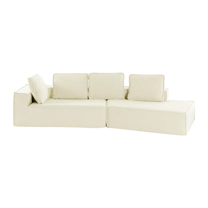 125" Stylish Chaise Lounge Modern Indoor Lounge Sofa Sleeper Sofa with Clean Lines for Living Room, Beige