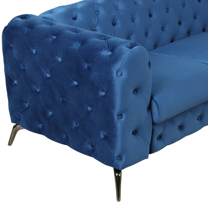 85.5" Velvet Upholstered Sofa with Sturdy Metal Legs,Modern Sofa Couch with Button Tufted Back, 3 Seater Sofa Couch for Living Room,Apartment,Home Office,Blue