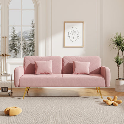 70.47" Pink Fabric Double Sofa with Split Backrest and Two Throw Pillows,Suitable for living room, apartment, home office