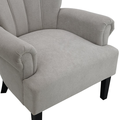 Modern Accent Living Room Chairs,Polyester Armchair Club Chair with channel back, Accent chair for Living room, Bedroom Reading room, soft fabric, wooden Leg, Light Grey