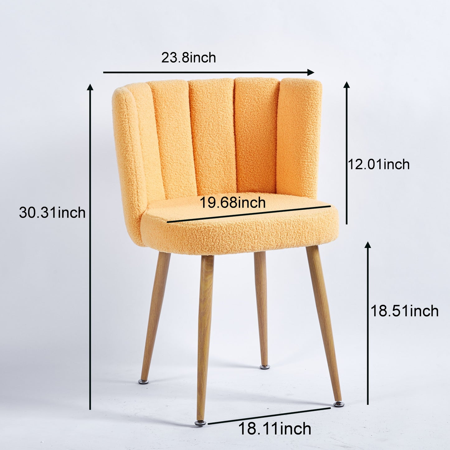 Modern YELLOW dining chair(set of 2 ) with iron tube wood color legs, shorthair cushions and comfortable backrest, suitable for dining room, living room, cafe, simple structure.