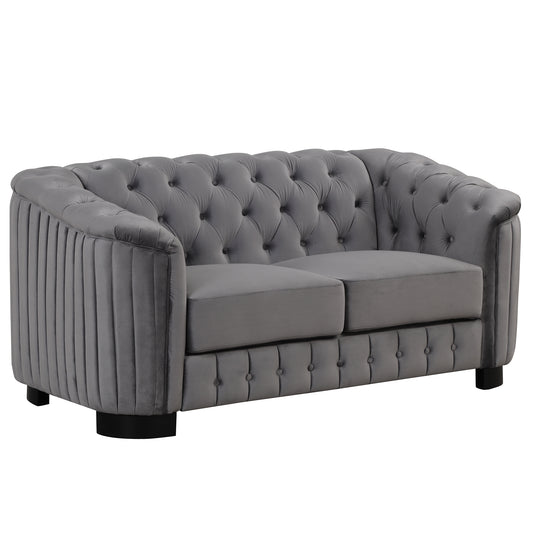 64" Velvet Upholstered Loveseat Sofa,Modern Loveseat Sofa with Thick Removable Seat Cushion,2-Person Loveseat Sofa Couch for Living Room,Bedroom,or Small Space,Gray