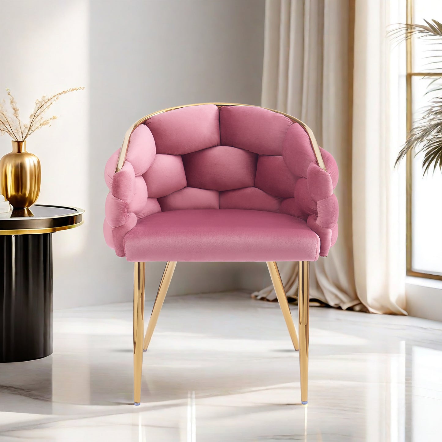 Luxury Handmade Accent Chair with Gold Legs, Modern Velvet Armchair for Living Room and Bedroom