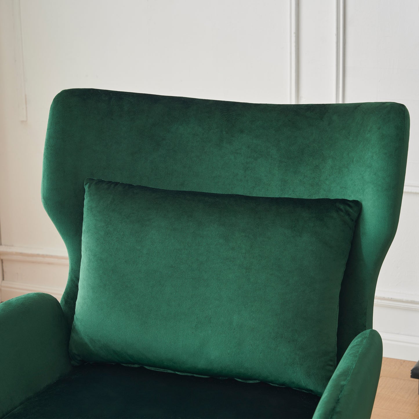 Velvet Accent Chair, Modern Living Room Armchair Comfy Upholstered Single Sofa Chair for Bedroom Dorms Reading Reception Room with Metal Legs & Pillow, Green