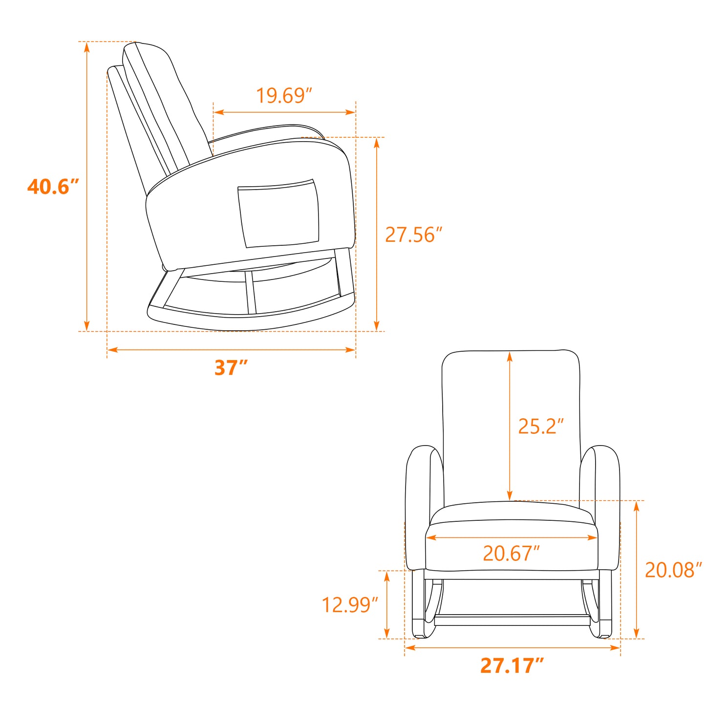 27.2"W Rocking Chair for Nursery, Sherpa Glider Chair with High Back and Side Pocket, Rocking Accent Armchair with Rubber Wood Legs for Living Room/Bedroom.Caramel