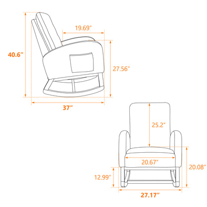 27.2"W Rocking Chair for Nursery, Sherpa Glider Chair with High Back and Side Pocket, Rocking Accent Armchair with Rubber Wood Legs for Living Room/Bedroom.Caramel