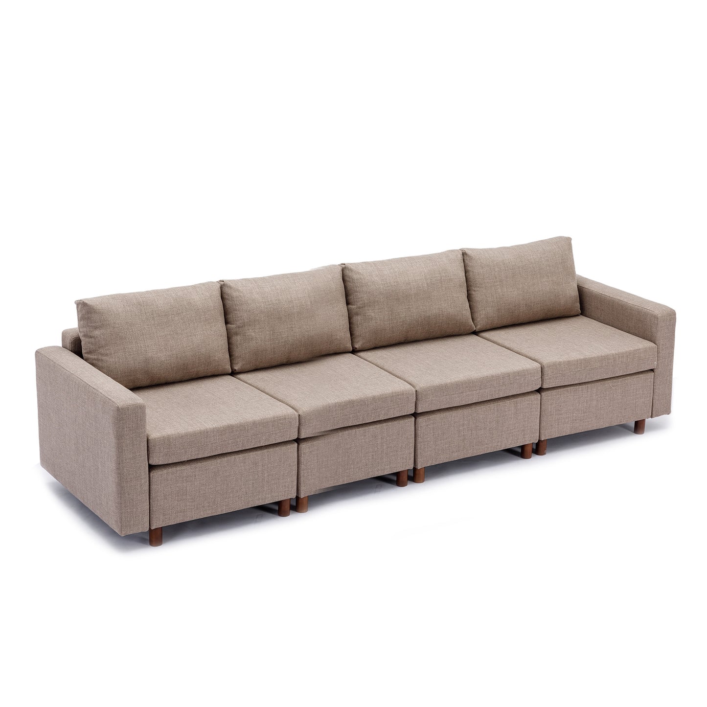 4 Seat Module Sectional Sofa Couch With 1 Ottoman for living room,Seat Cushion and Back Cushion Non-Removable and Non-Washable,Brown