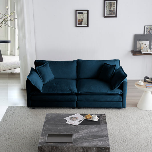 Modern Fabric Loveseat Sofa Couch for Living Room, Upholstered Large Size Deep Seat 2-Seat Sofa with 4 Pillows,Blue Chenille