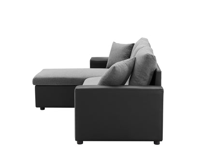 92.5 inchLinen Reversible Sleeper Sectional Sofa with storage and 2 stools Steel Gray