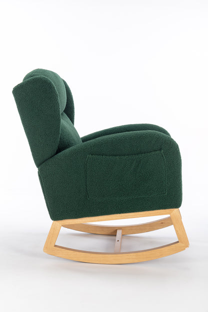 049-Teddy Fabric Rocking Chair With Packet Wood Legs,Green