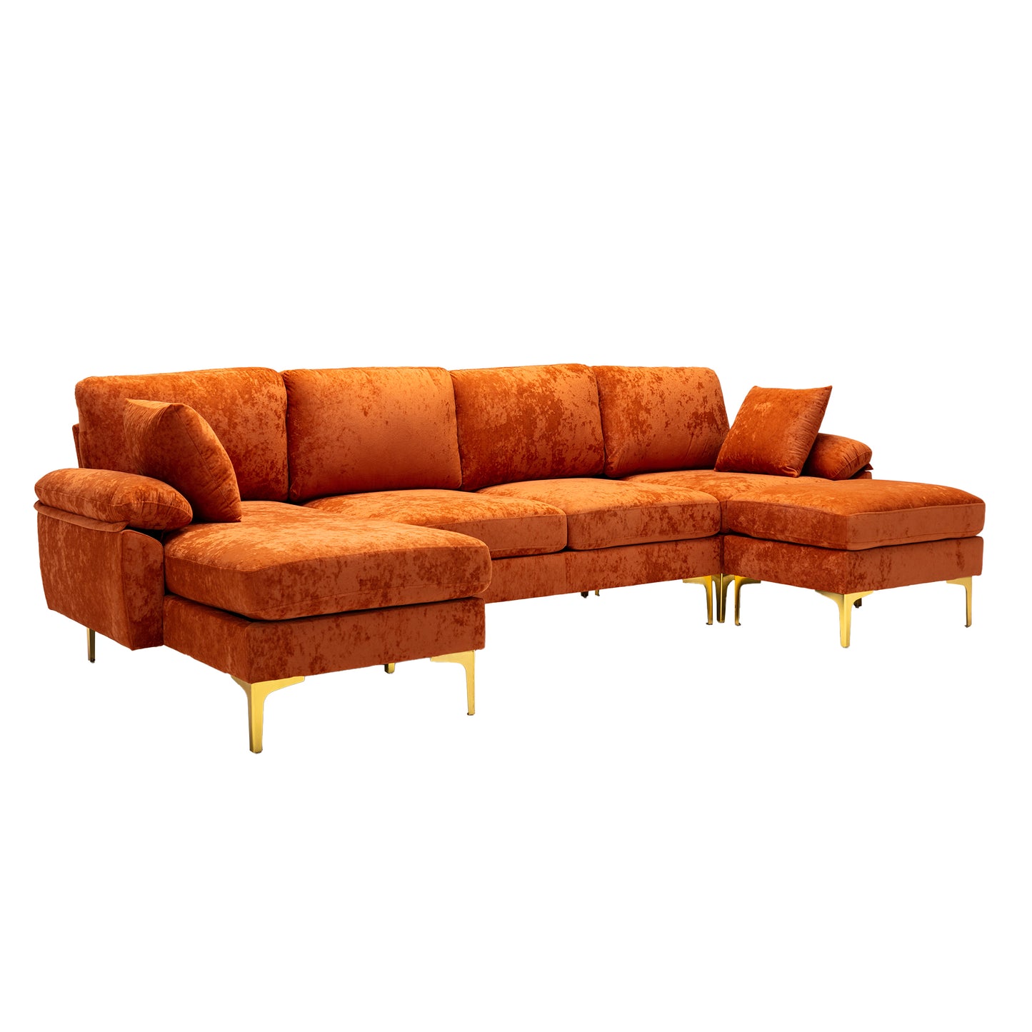 U-shape sectional sofa with Ottoman, Reversible Sofa Couch for Living Room,Spacious Furniture,Durable Couch Removable and machine washable cover (Orange Velvet)