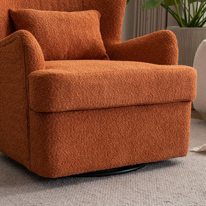 Modern Luxury Velvet Swivel Chair, 360° Swivel Comfort Round Armchair, Single Sofa Chair with Lounge Seat for Bedroom/Office/Reading Space, Set of 1,Orange