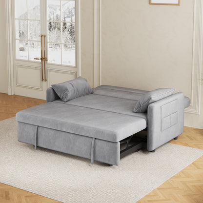 Sofa Pull Out Bed Included Two Pillows 54" Grey Velvet Sofa for Small Spaces