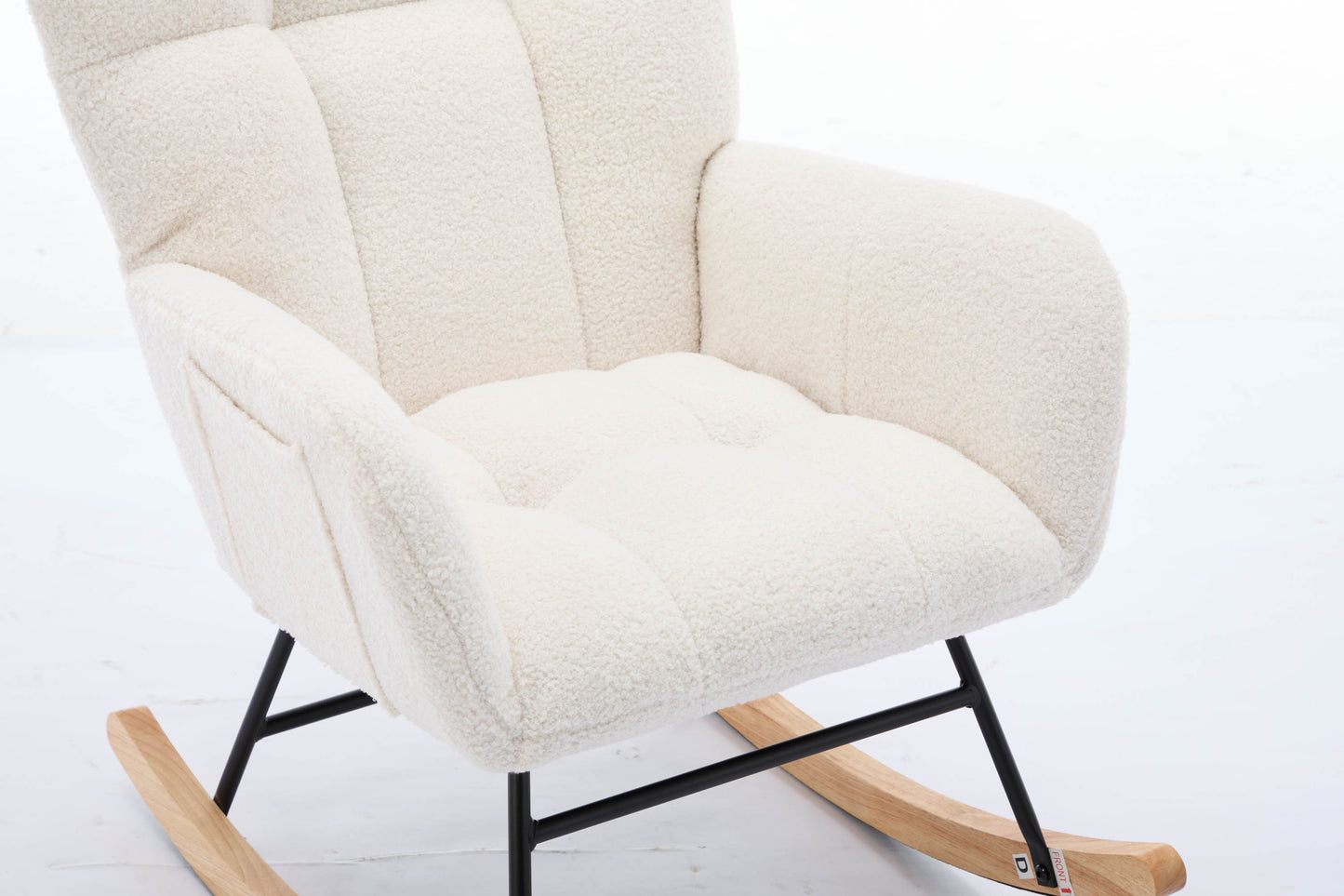 Modern Nursery Rocking Chair Upholstered Glider Chair with High Backrest Rocker Accent Armchair with Solid Wood Legs for Nursery Bedroom Living Room Teddy (white)