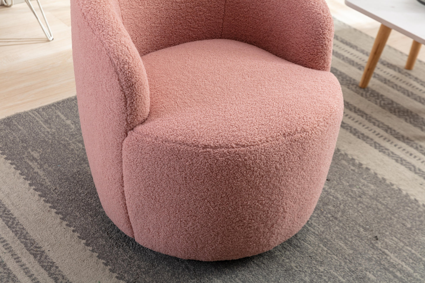 Teddy Fabric Swivel Accent Armchair Barrel Chair With Black Powder Coating Metal Ring,Light Pink