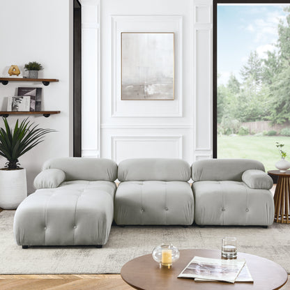 Modular Sectional Sofa, Button Tufted Designed and DIY Combination,L Shaped Couch with Reversible Ottoman, Grey Velvet