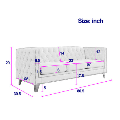 Velvet Sofa for Living Room,Buttons Tufted Square Arm Couch, Modern Couch Upholstered Button and Metal Legs, Sofa Couch for Bedroom, Beige Velvet(W834S00023)