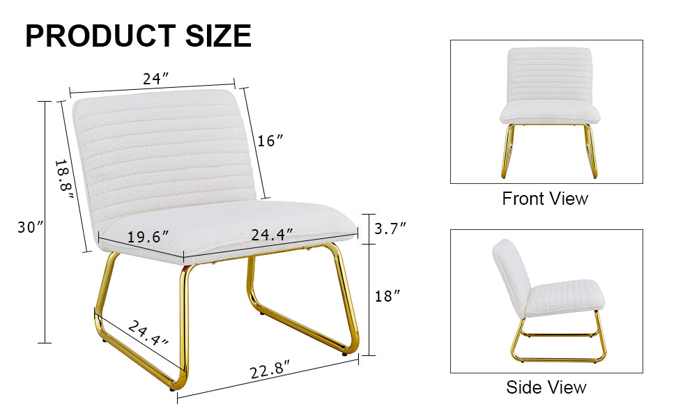 One White minimalist armless sofa chair with plush cushion and backrest paired with golden metal legs, suitable for offices, restaurants, kitchens, bedrooms