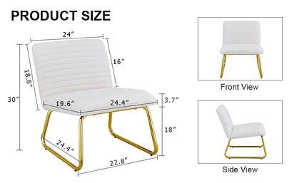 One White minimalist armless sofa chair with plush cushion and backrest paired with golden metal legs, suitable for offices, restaurants, kitchens, bedrooms