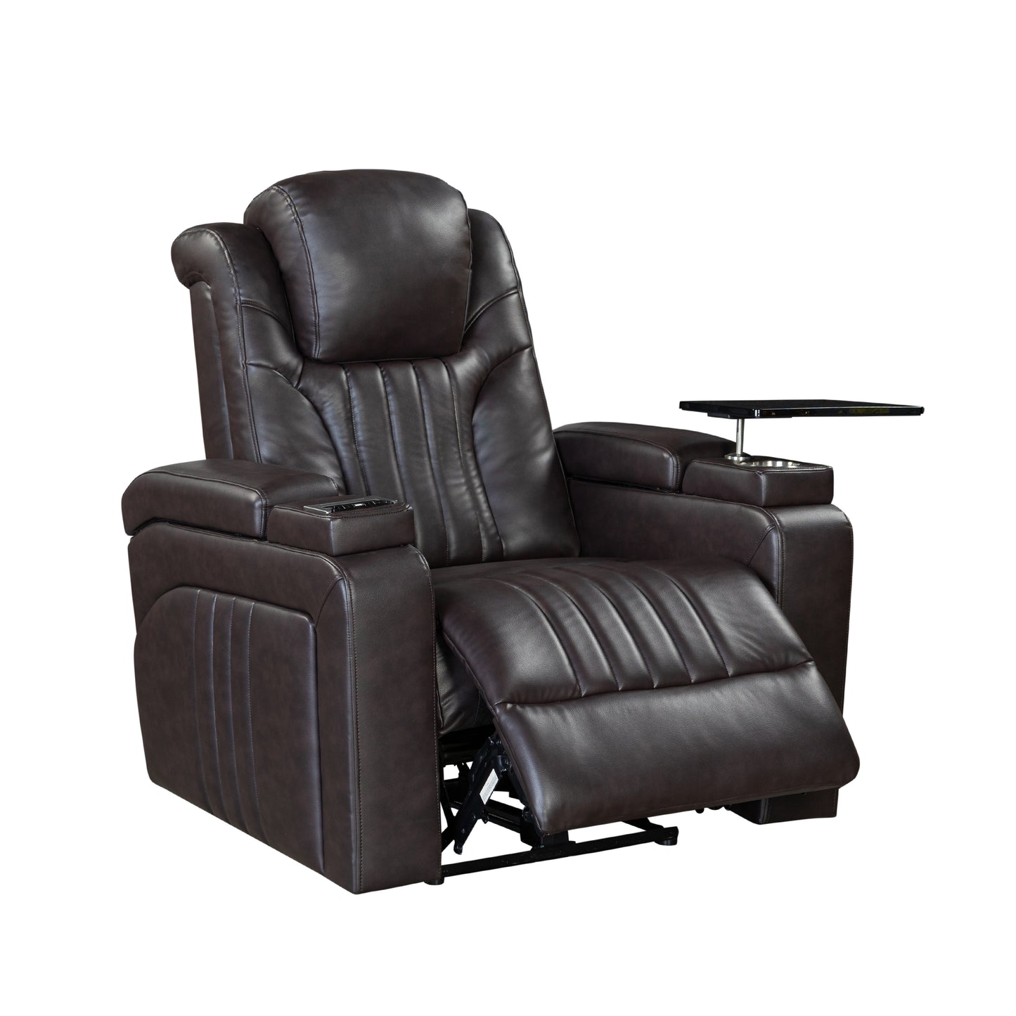 PU Leather Power Recliner Home Theater Recliner with Power Adjustable Headrest, Wireless Charging Device, USB Port, Storage Arms, Cup Holder and Swivel Tray Table for Living Room, Brown