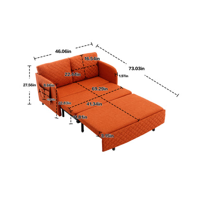 Convertible Sleeper Sofa Bed, Modern Velvet Loveseat Couch with Pull Out Bed, Small Love Seat Futon Sofa Bed with Headboard, 2 Pillows & Side Pockets for Living Room