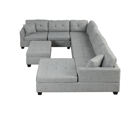 121.3" Oversized Sectional Sofa with Storage Ottoman, U Shaped Sectional Couch with 2 Throw Pillows for Large Space Dorm Apartment