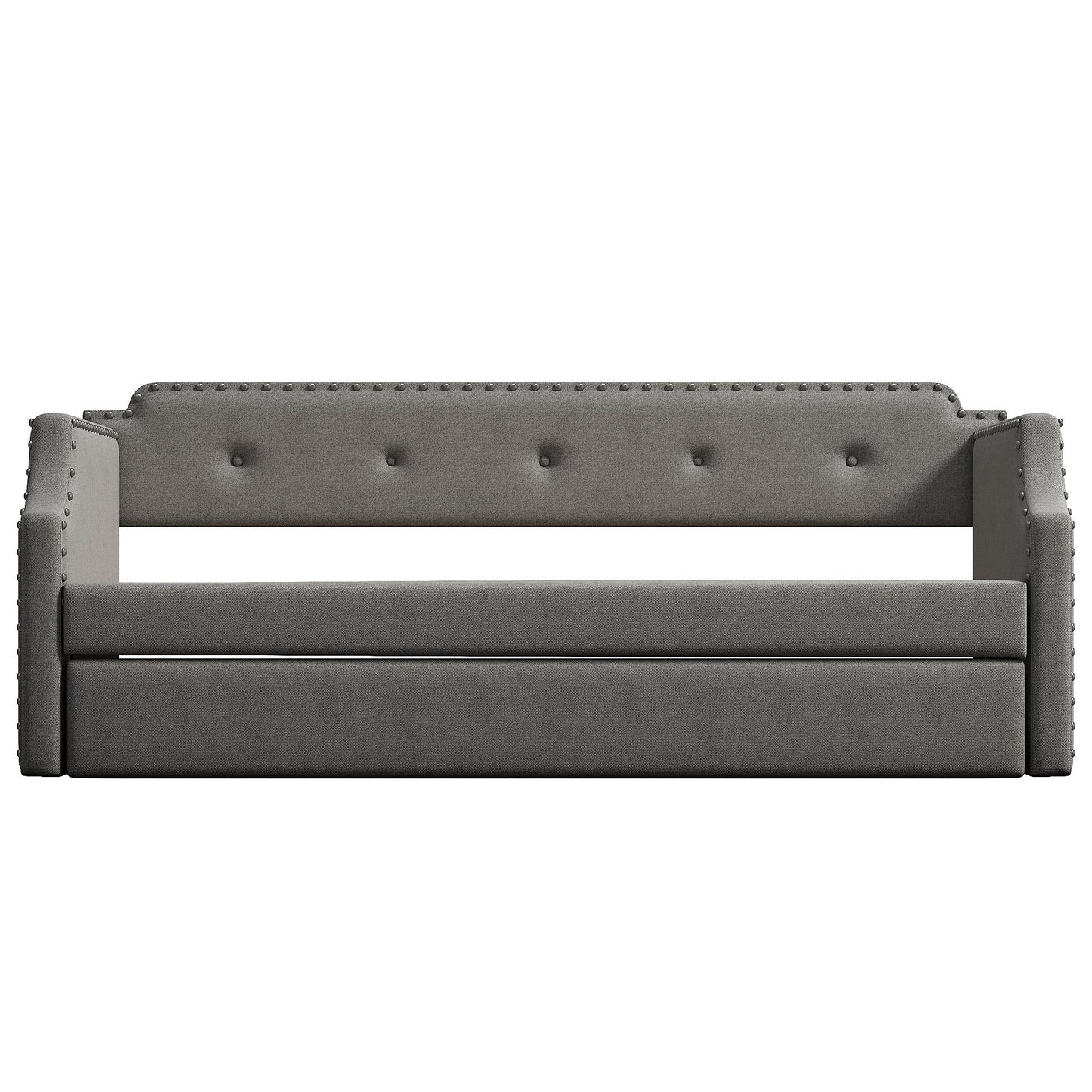 Upholstered Daybed with Trundle, Wood Slat Support,Upholstered Frame Sofa Bed, Twin,Gray