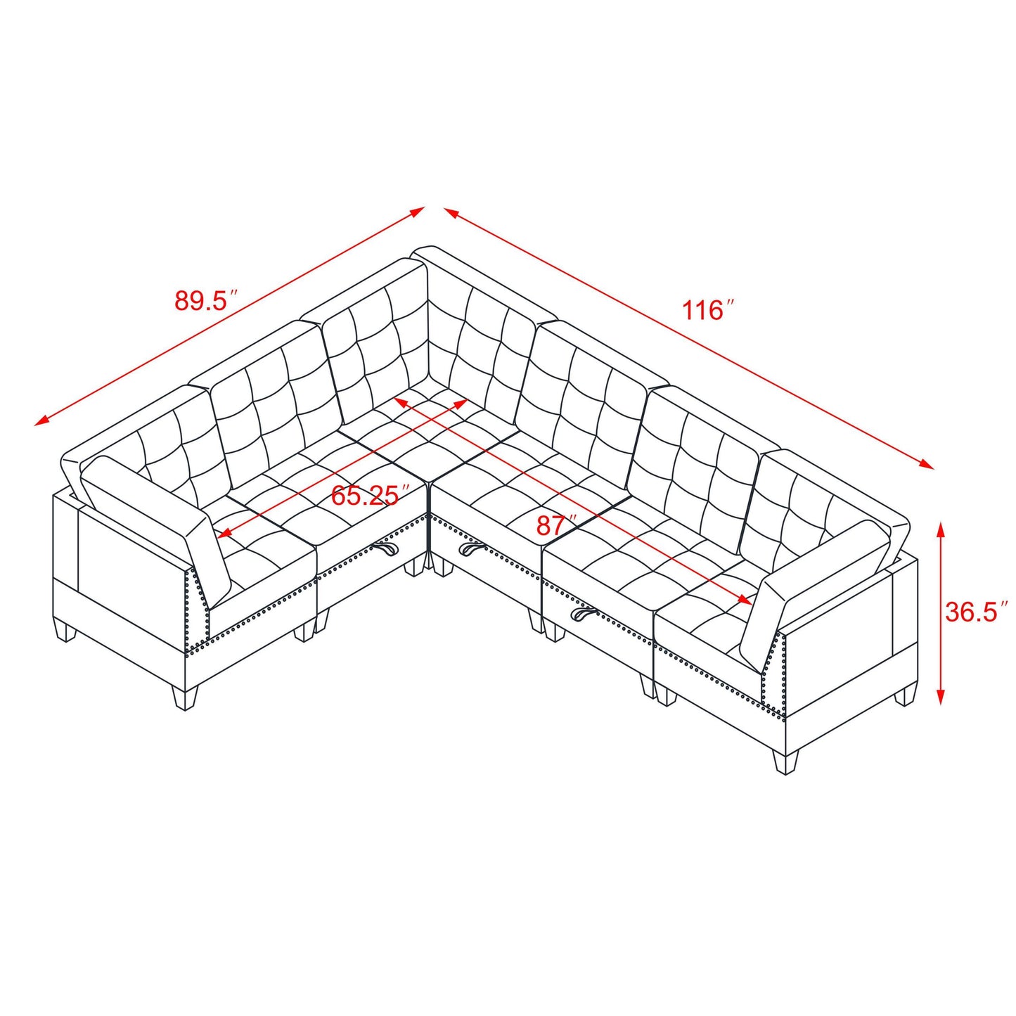 L shape Modular Sectional Sofa,DIY Combination,includes Three Single Chair and Three Corner,Grey Chenille