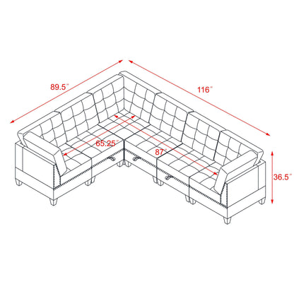 L shape Modular Sectional Sofa,DIY Combination,includes Three Single Chair and Three Corner,Grey Chenille