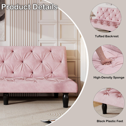 2534B Sofa converts into sofa bed 66" pink velvet sofa bed suitable for family living room, apartment, bedroom