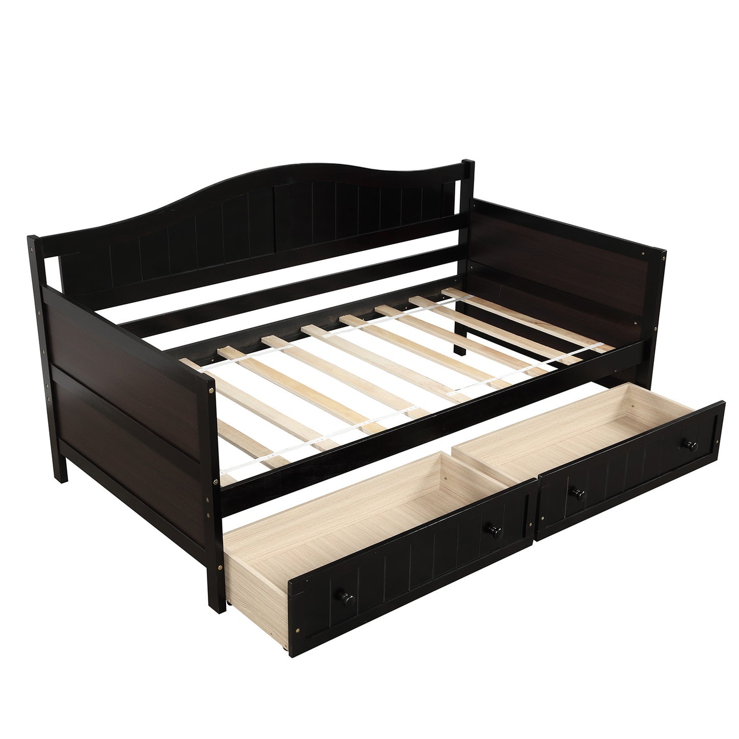 Wooden Daybed with 2 drawers, Sofa Bed for Bedroom Living Room,No Box Spring Needed,Espresso