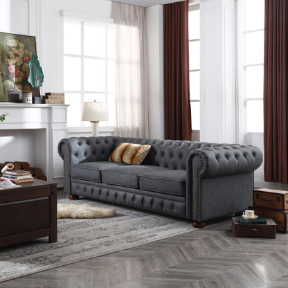 Classic Chesterfield Sofa Dark Grey Faux Leather