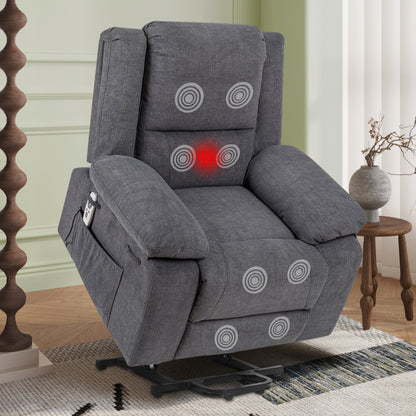 Electric Power Recliner Chair With Massage For Elderly,Remote Control Multi-function Lifting, Timing, Cushion Heating Chair With Side Pocket Dark Grey